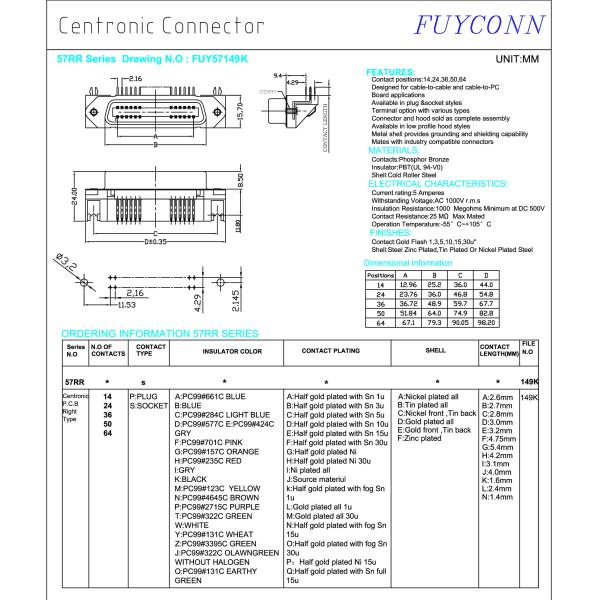Соединитель штепсельной розетки PCB 36 Pin Centronic прямоугольный с замком доски pcb