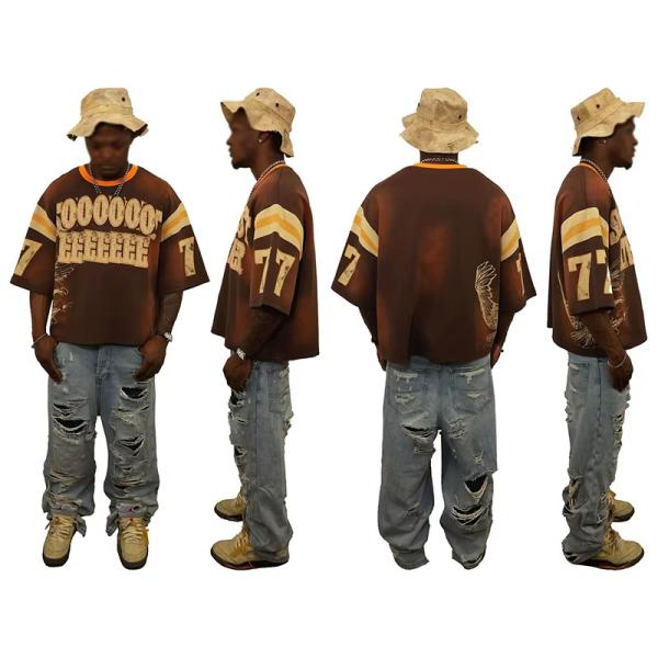 Fabricante de ropa OEM Jersey personalizado estilo Hip Hop impresión de gran tamaño camisetas con bolsas de deporte ropa pesada camiseta de caja para hombres