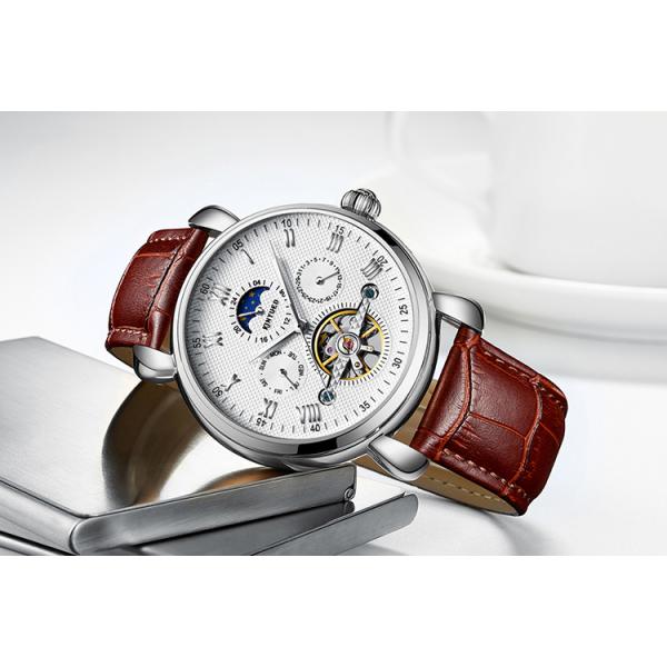 Hollow 30M Waterproof Mechanical Watch  Genuine Leather Wrist Watch