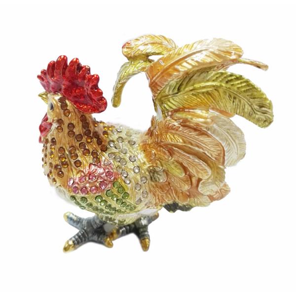 Fancy Mini Rooster Metal Jewelry Box pewter jewelry box with rooster design