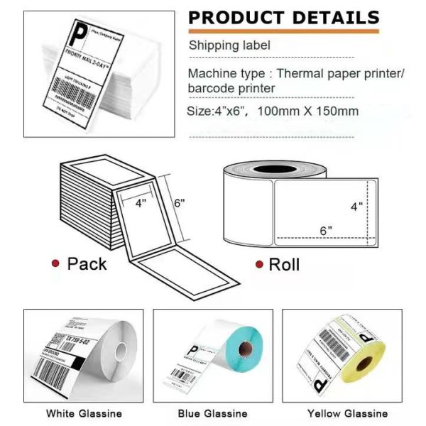 Waterproof Thermal Shipping Labels 100x150mm White Direct Thermal Stickers