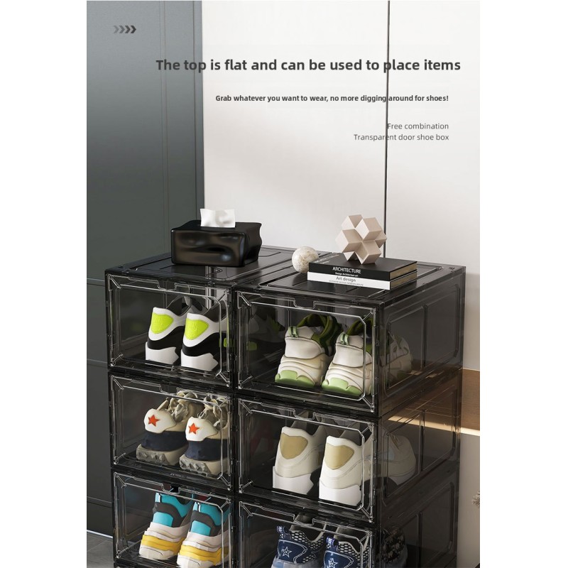 Hot Selling Household Transparent Plastic Magnetic Stackable Shoe Storage Organizer Cabinet Dustproof Shoe Box