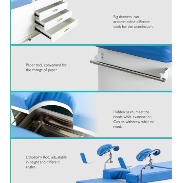 Powder Coated Steel Gynecological Portable Examination Couch Hospital Bed Table With Drawer