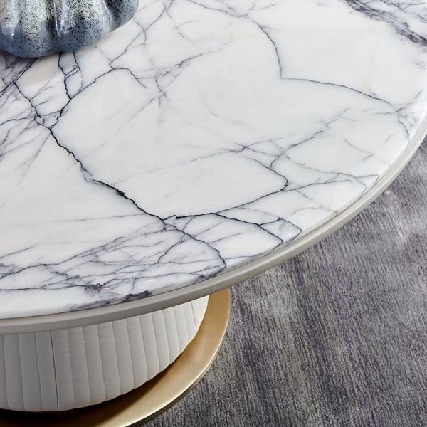 Table de salle à manger ronde de marbre blanche de ménage avec l'acier inoxydable de plaque tournante