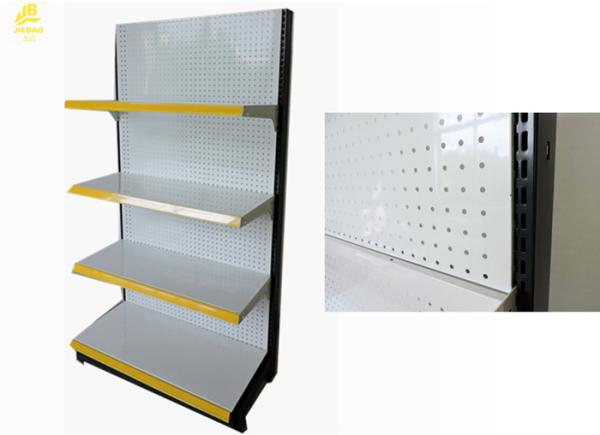 0.6mm Thickness Punched Supermarket Gondola Shelving , Steel Gondola Shelving System