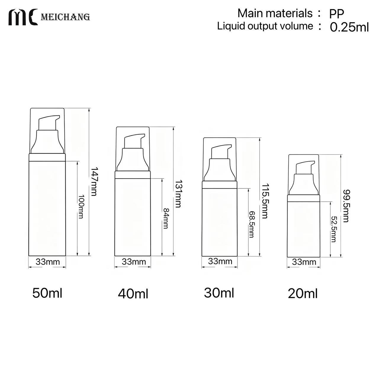15ml / 20ml / 30ml / 50ml PCR Airless Bottle for Medical Skincare & High-Activity Serum Packaging(MC-285)