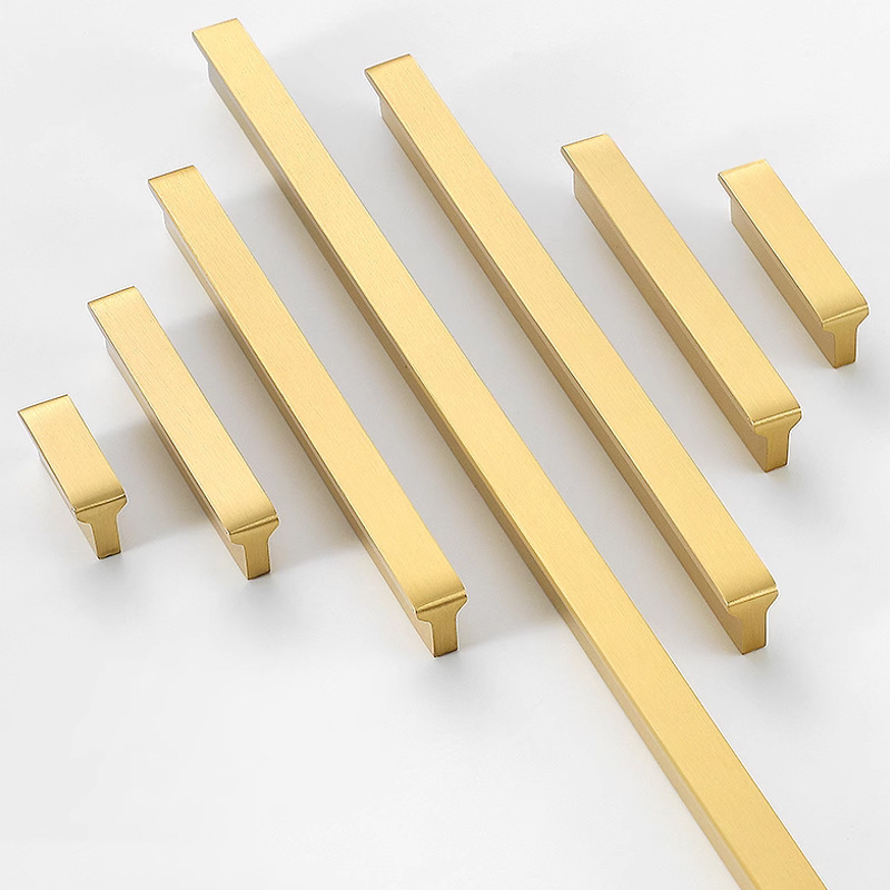 Modern Solid Brushed Brass T-Shaped Handle Brushed Gold Wardrobe Kitchen Cabinet Pull for Furniture Drawer Santaya Model 8801