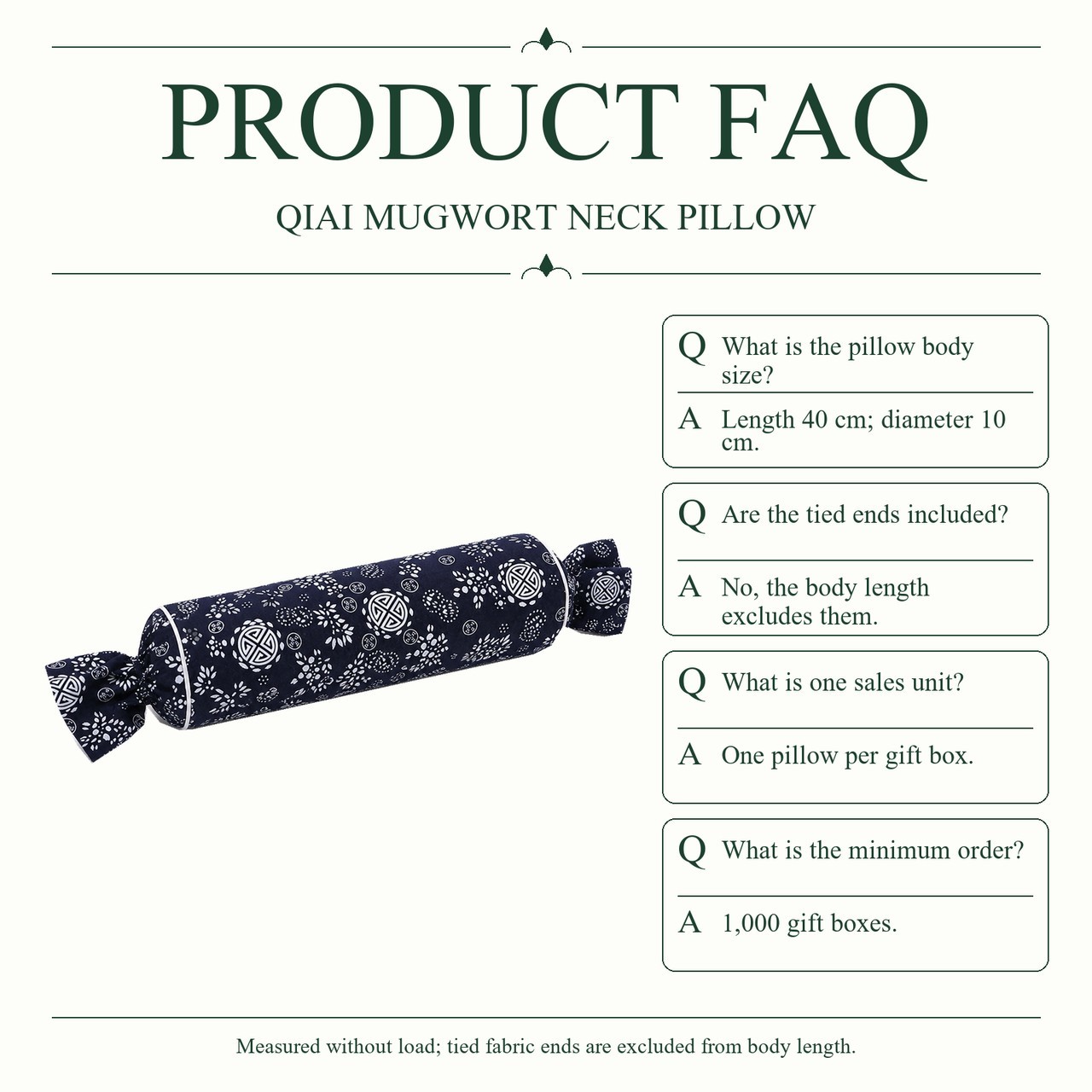 Qiai Neck Bolster Pillow in Navy Printed Fabric with Individual Gift Box
