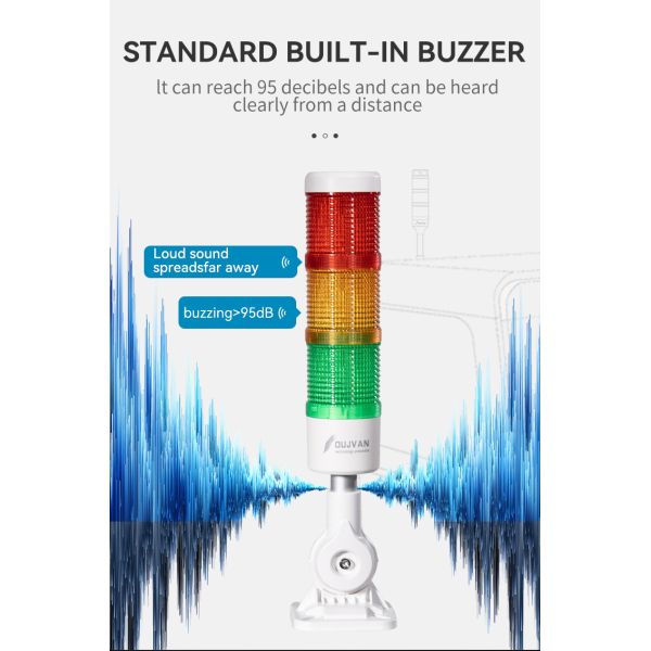 Lámpara de torre de señal RYG con ángulo de haz de 360° con zumbador, luces indicadoras de equipo de tres capas