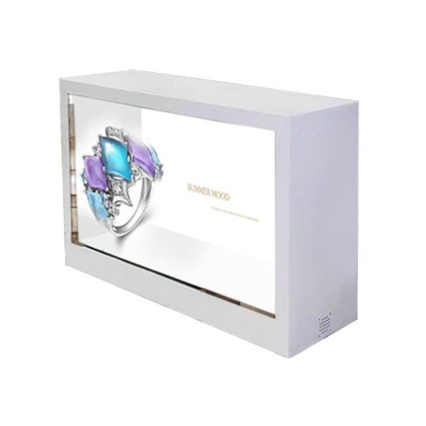 55-inch Interactive Transparent LCD Showcase For Jewelry Watches Cosmetics And Premium Retail.