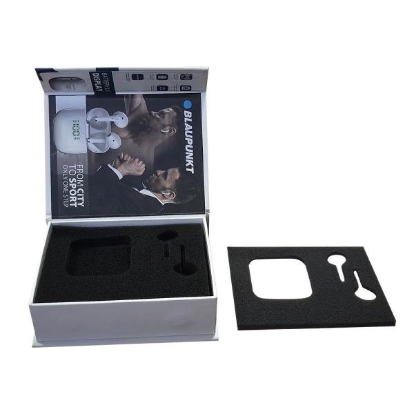 Portable Wireless Bluetooth Earphone Packaging Box , Luxury Magnet Paper Box With Sponge Insert