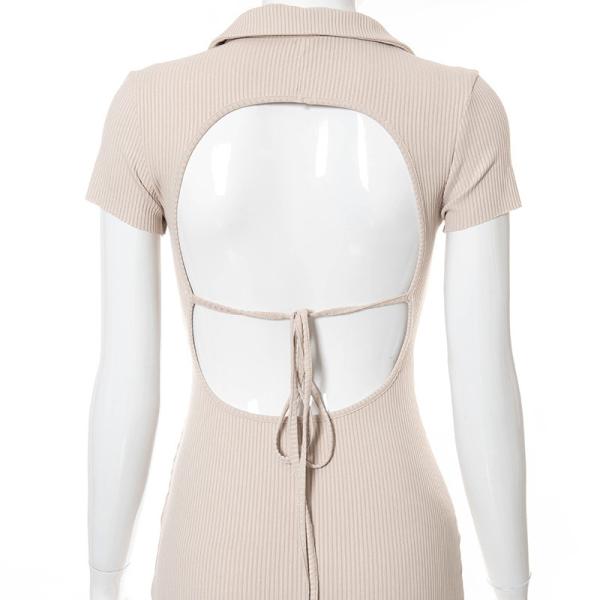 Polo Collar Hollow Backless High Waisted Maxi Dress Side Open