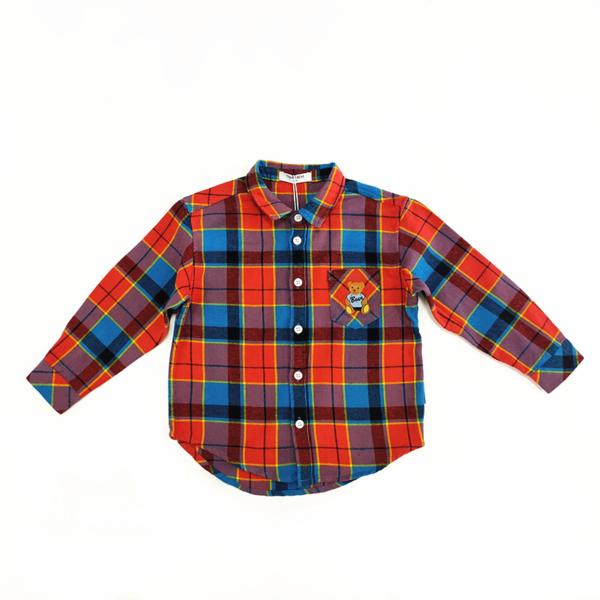 Design Plaid Long Sleeve Children's Casual Shirts Loose Fit with Button and Embroidery