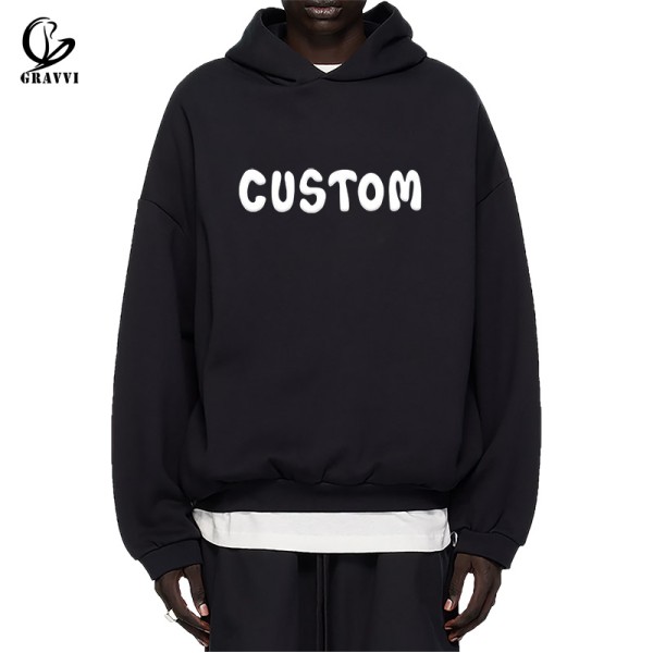 Custom Heavyweight Blank Hoodie Fleece Oversized Puff Printing Streetwear Low MOQ