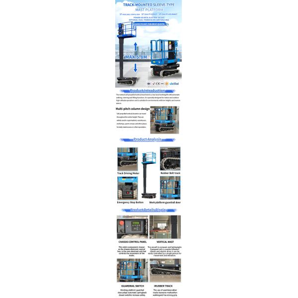 Premium Tracked Rough Terrain Scissors Lift Platform Aerial Order Picker Stock Selector 7m