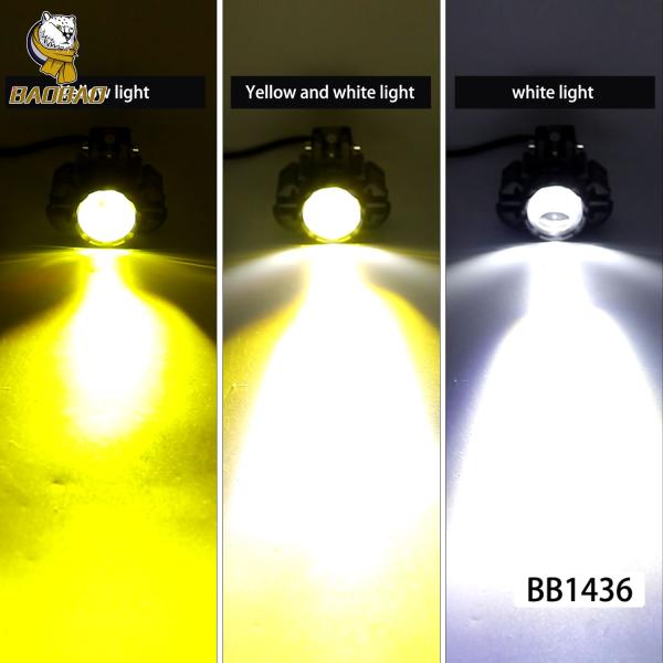 White Yellow 2 LED Aluminum Projector Light for Night Driving Motorcycle