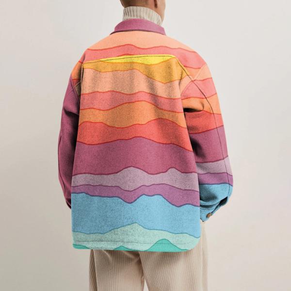 Men's Casual Long Sleeve Coat with Colorful Geometric Pattern and Woven Weaving Method