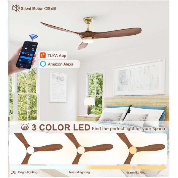 Ventilador de teto LED interior de 10 lâminas de madeira com iluminação personalizada ODM e controle remoto