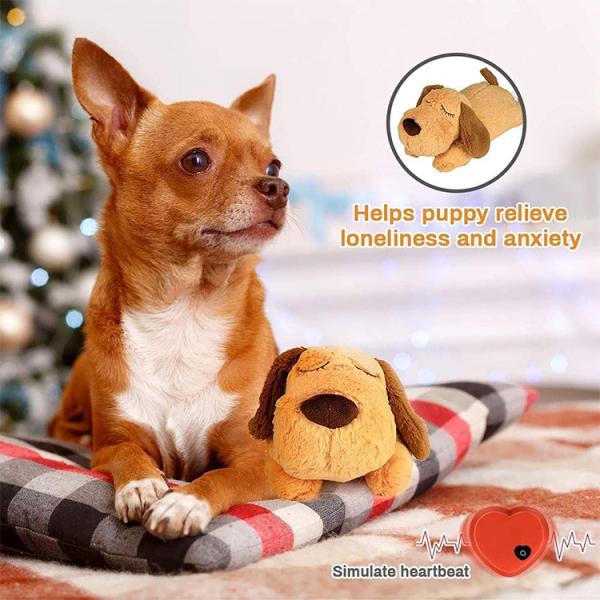 Durable Softdog Teething Toys Anxiety Relief Sleeping Animal Plush Squeak With Heartbeat