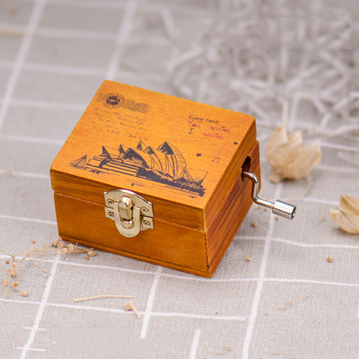 Christmas Holiday Wooden Jewelry Music Box with Silk-Screen Printing and Burned Design