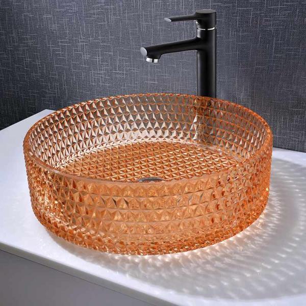Diamond Round Wash Hand Basin Amber Color Glass Bowl Bathroom Sink
