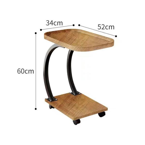 Folded Movable Sofa Side Table Coffee Laptop Corner C Shaped Rack in Living Room Bedroom with Wheels Rosewood