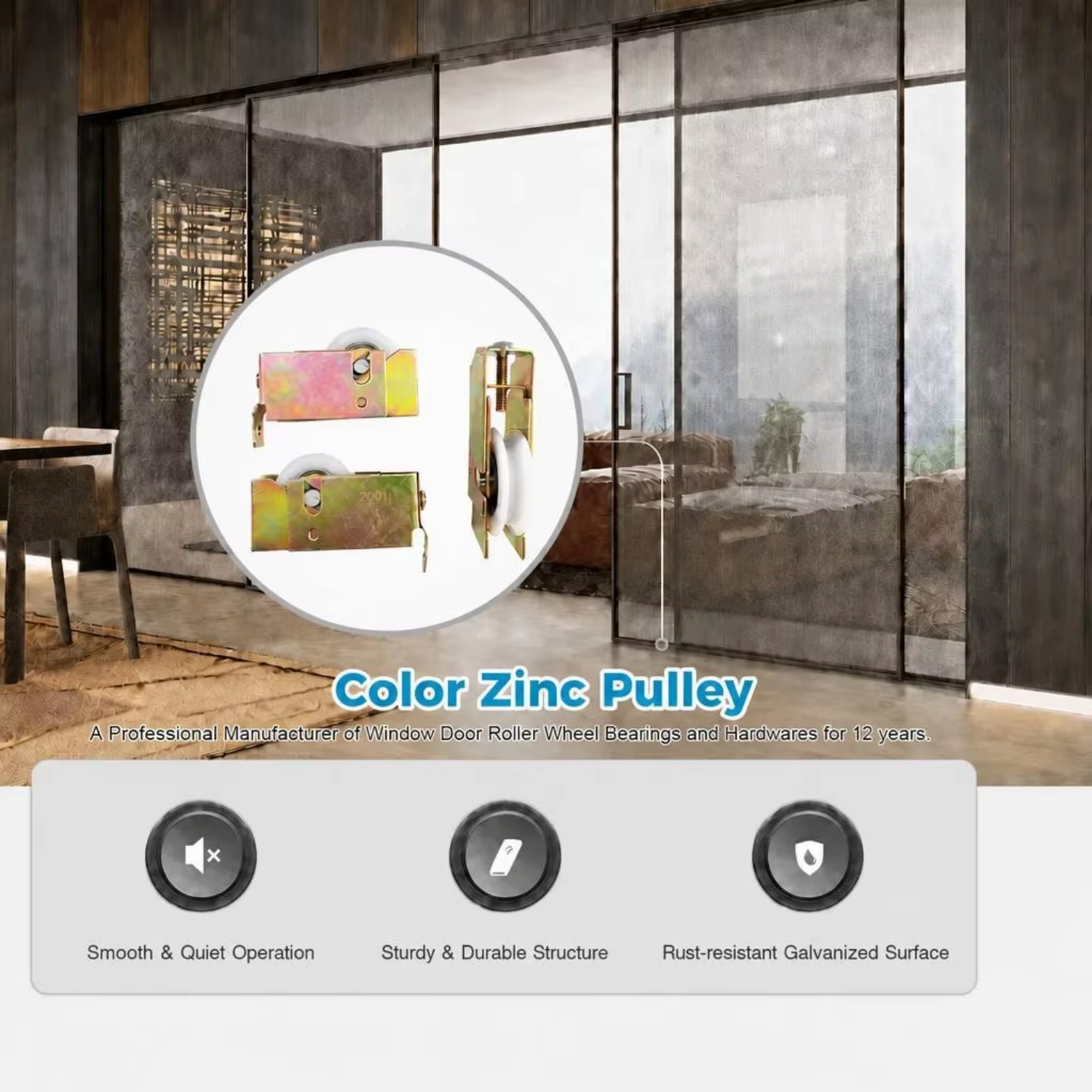Adjustable Zinc Plated Window Roller with Quiet Operation Nylon U Groove Wheel for Mini Sliding Window Sash