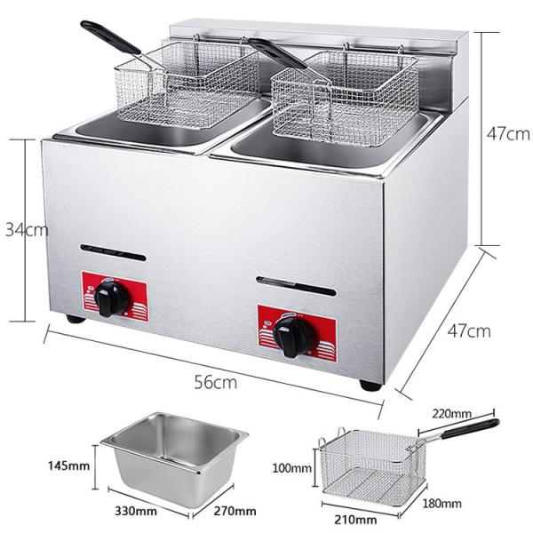 Stainless Steel 201/304 Industrial Gas Countertop Deep Fryers for Commercial Catering