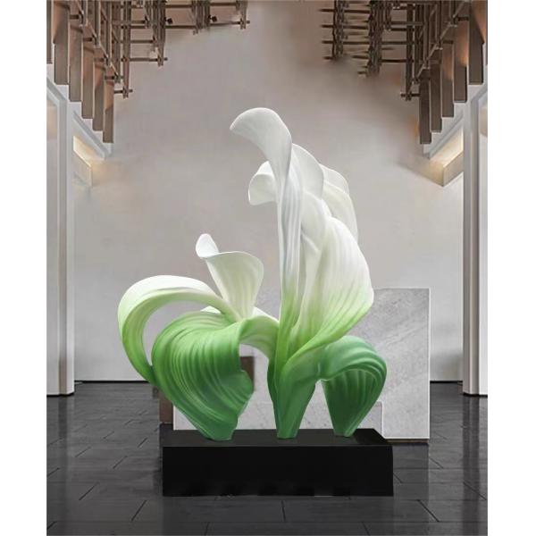 Bespoke Large Floor Standing Flower Fiberglass Sculpture Marble Base For Hotel Lobby