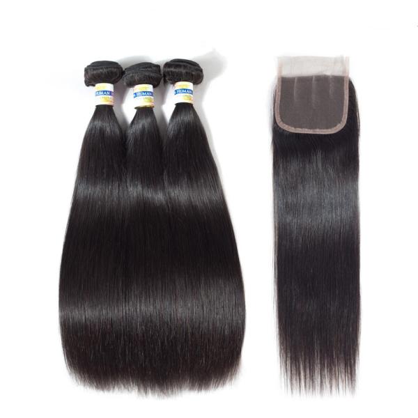 Paquets brésiliens de cheveux de Vierge naturelle droite de la couleur 100 avec la fermeture 4 x 4