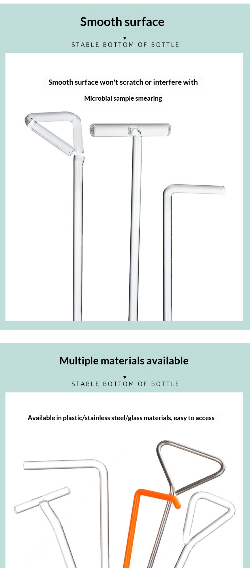 Laboratory Sample Spreading Coating Rod Cell Individually Sterilized Packaging Plastic Glass Stainless Steel L-shaped T-shaped