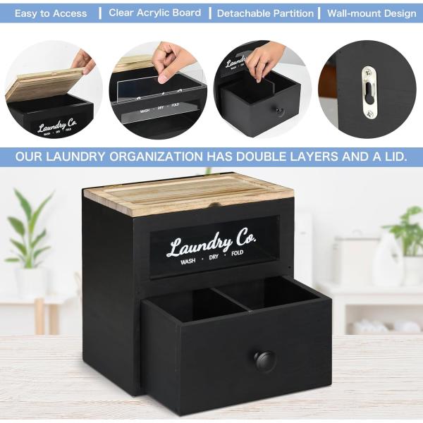 MDF Wood Customized Solid Wood Dryer Sheet Holder Laundry Pods Container Storage Box