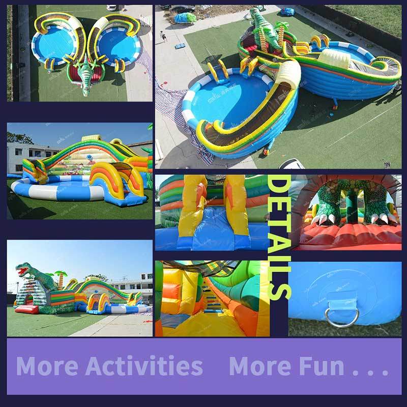 Inflatable Dinosaur Water Park, Dino Theme Inflatable Water Slide with Double Pools, Commercial Kids Aqua Play Equipment