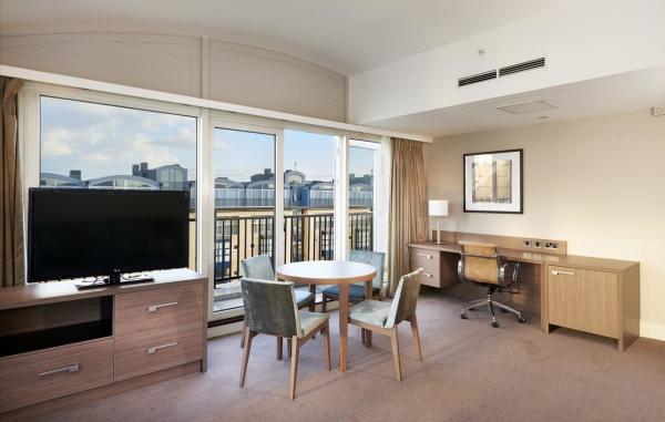 4 star Hotel room Bed Furniture Laminate bed with Leisure Chaise lounge and HPL TV table Writing desk unit