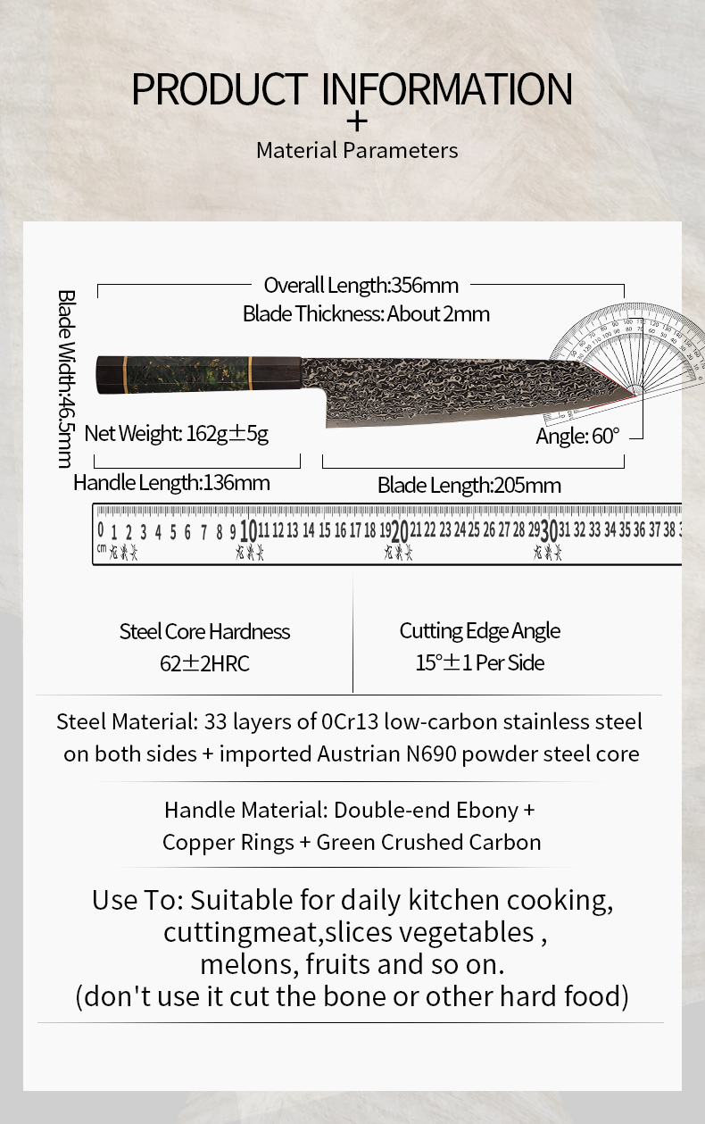 Longyichang N690 Powder Steel Gyuto Knife Hand‑Forged Japanese Chef’s Knife for Modern Kitchen