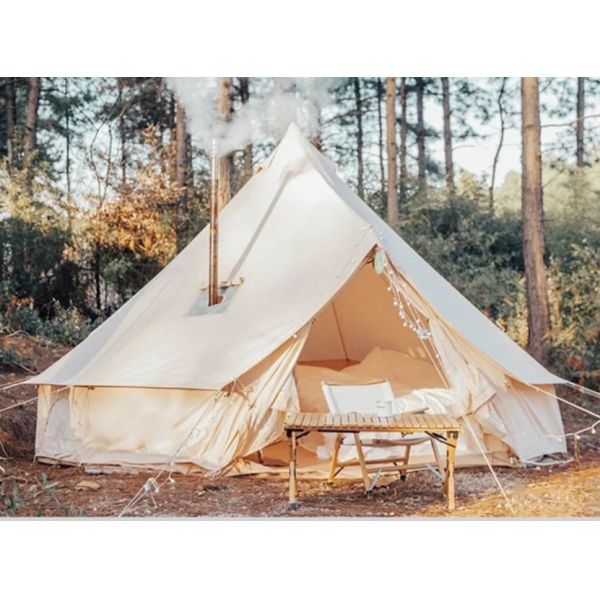 Luxury 4M 5M Cotton Glamping Yurt Tent Canvas Bell Indian Tent With Stove Pipe Jack Hole Cavas Tent