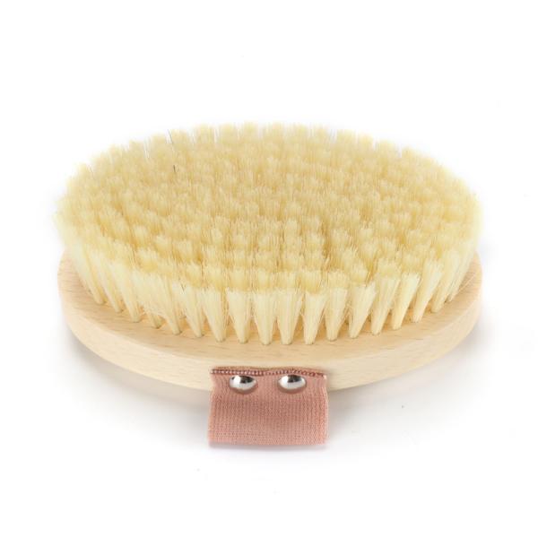 Pink Strap Natural Bristle Back Scrubber Wooden Body Brush Oval Shaped 154g