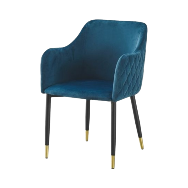 Simple Style Backrest Dining Chair Comfortable Armchair Velvet Restaurant Reception Accent Chair with Metal Legs for Hotel Villa