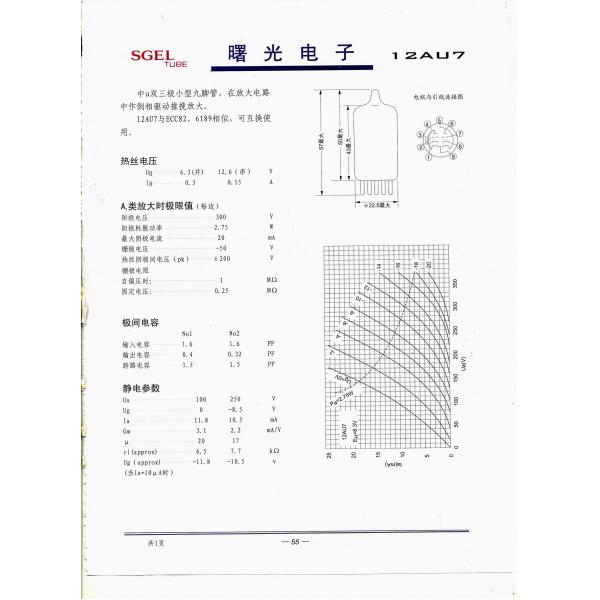 Dual Triode Electronic Vacuum Tube , Shuguang 12AU7 / ECC82 Vacuum Tube