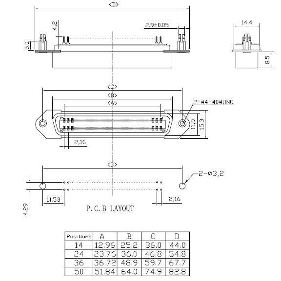 PCB прямо 64 тип соединителя 32pairs Pin Centronics женский с гайками для доски PCB