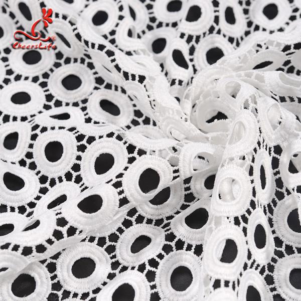 Guipure Lace Water Soluble Geometric Shape Embroidery Fabric With 100% Polyester Milk Yarn