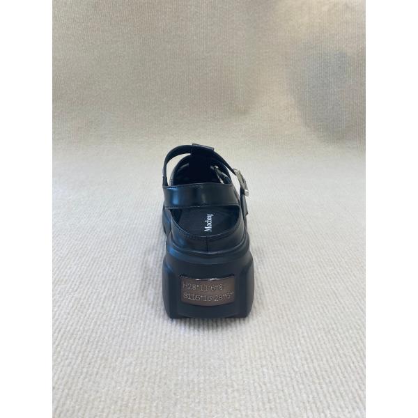 Belt Buckle Braided Black Platform Sandals Bowhead Hollow Out And Foam Outsole