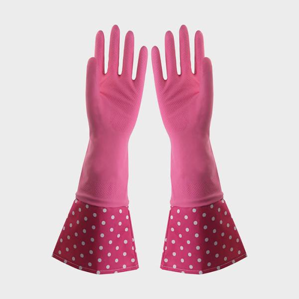 Para luvas de borracha de limpeza da luva longa extra do rosa de Houseohld com testes padrões bonitos