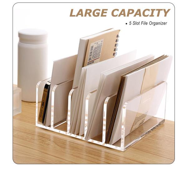 3 Section Desk Mail Organizer 5 Section Clear Lightweight Acrylic File Holder