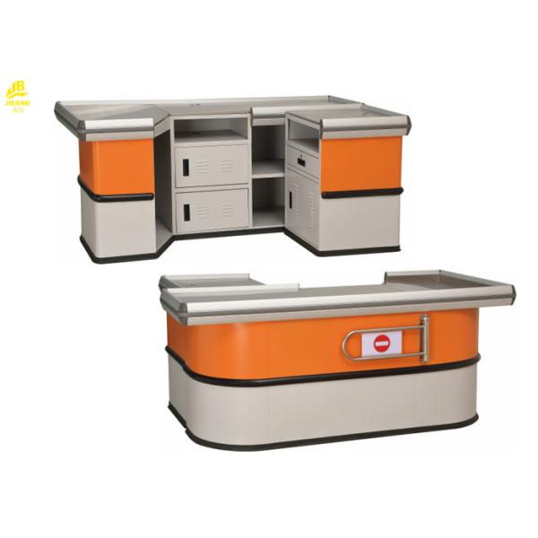 Cold Rolled Steel Supermarket Checkout Counter With Entrance Bar 2000x600x850mm Size