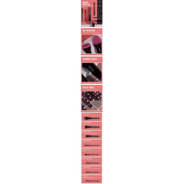 Ручка портативного косметического набора кистей для макияжа пластиковая с рулоном, печатающим синтетические волосы 8 шт.