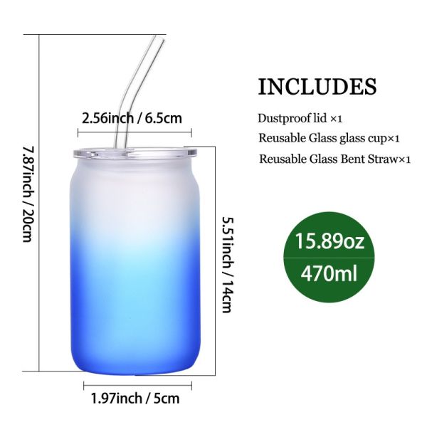 380ml 480ml 580ml Frosted Glass Cup Mug With Transparent Lid And Glass Straw