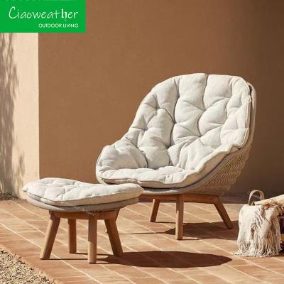 Powder Coated Aluminum Frame Outdoor Lounge Set with Teak Weaving Rope Modern Style Garden Furniture