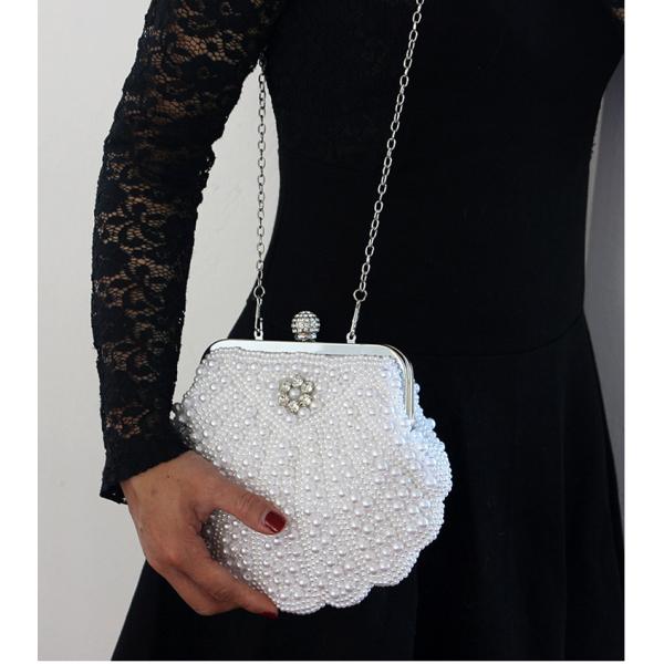 Shell pearl handmade string beads diamond slung over shoulder dinner evening bride retro dress cheongsam wedding bags