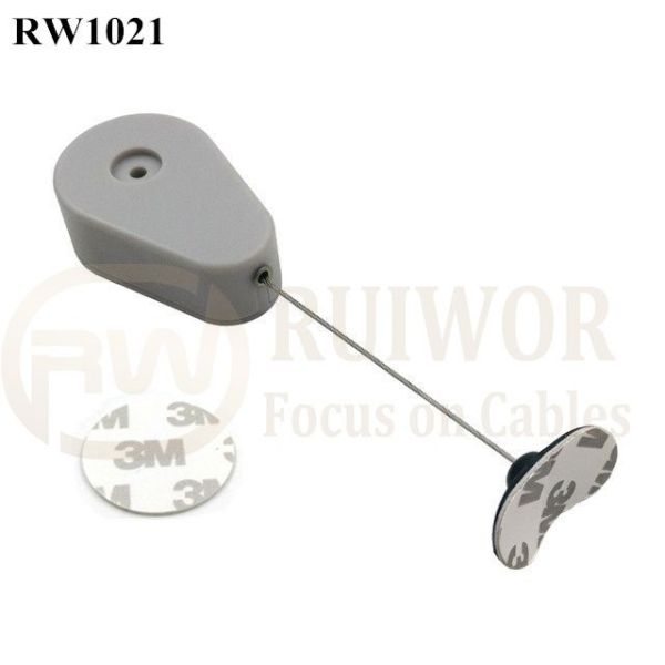 RW1021 Drop-Shaped Retractable Security Tether Plus 33x19MM Oval Sticky Flexible Rubber Tips For Curved Surface Product